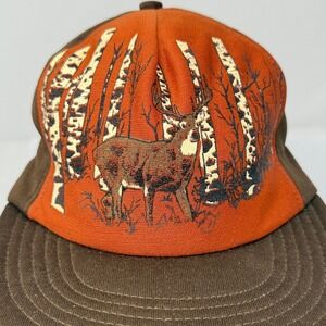 Vintage Whitetail Deer Birch Tree Graphic Baseball Cap Trucker Hat Made USA